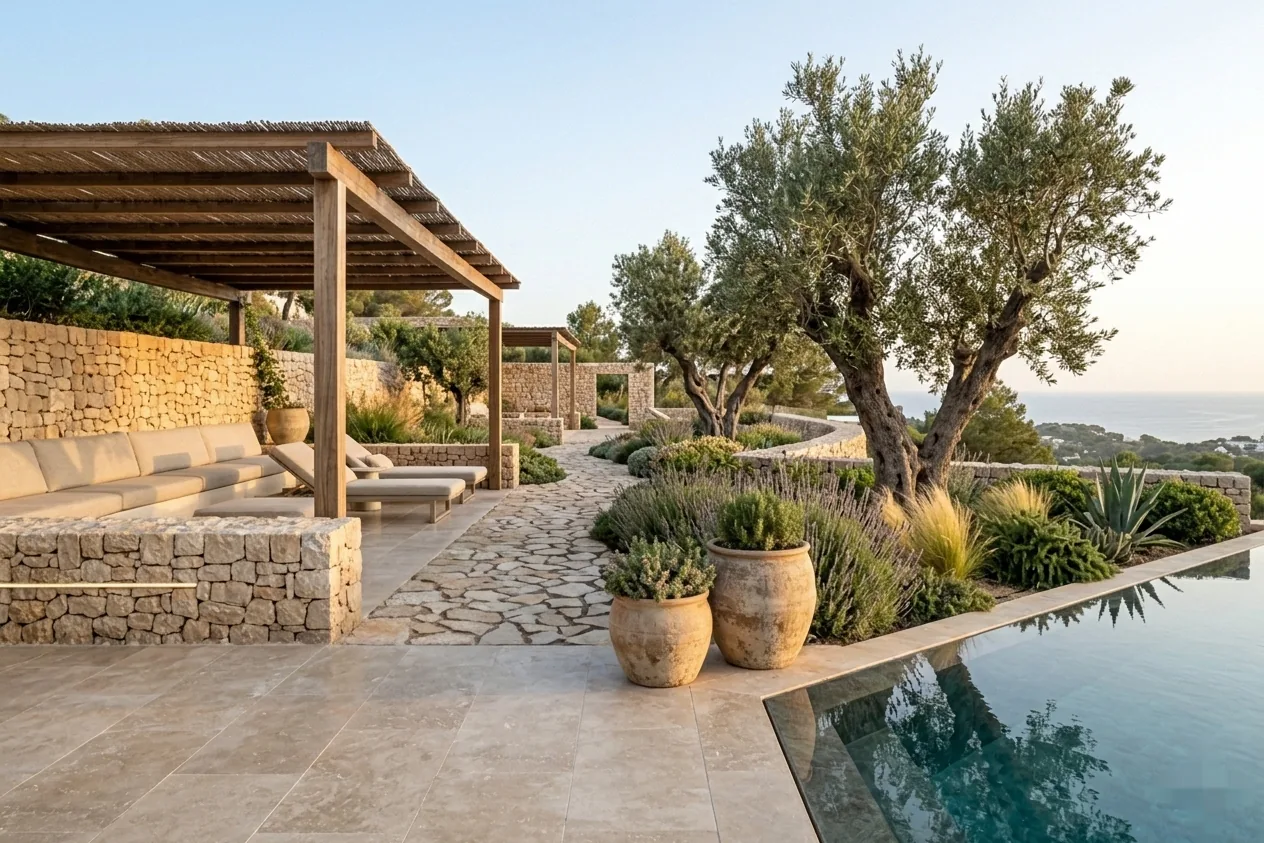 Terraço com jardim mediterrâneo