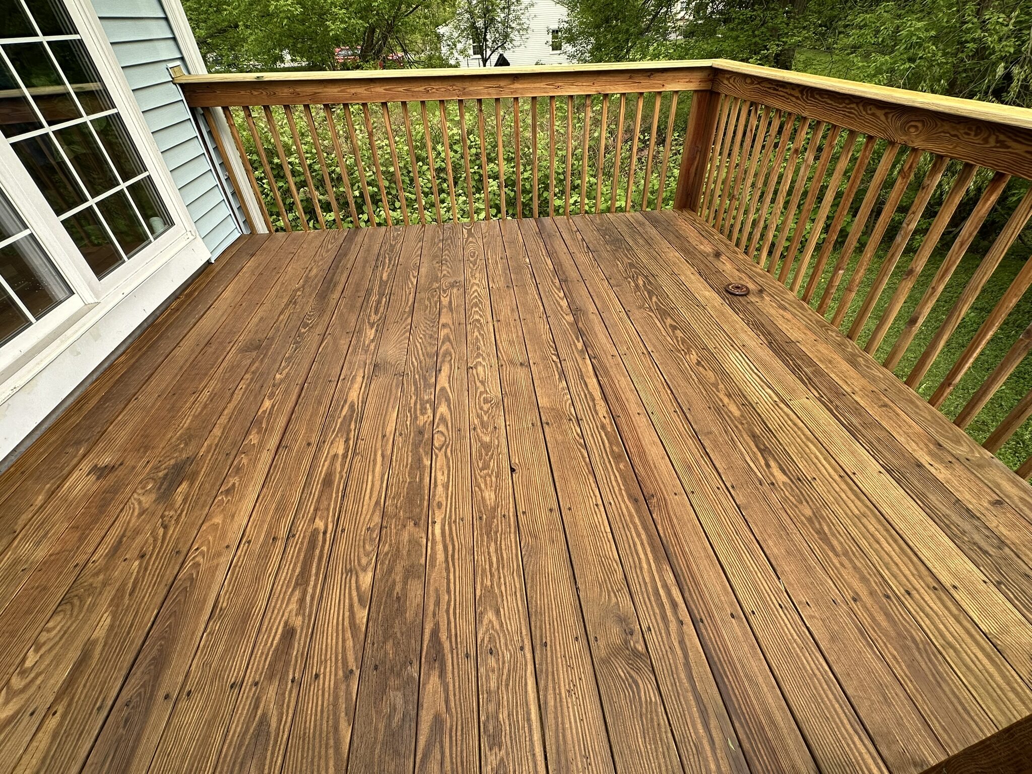 Wood deck cleaned and freshly stained