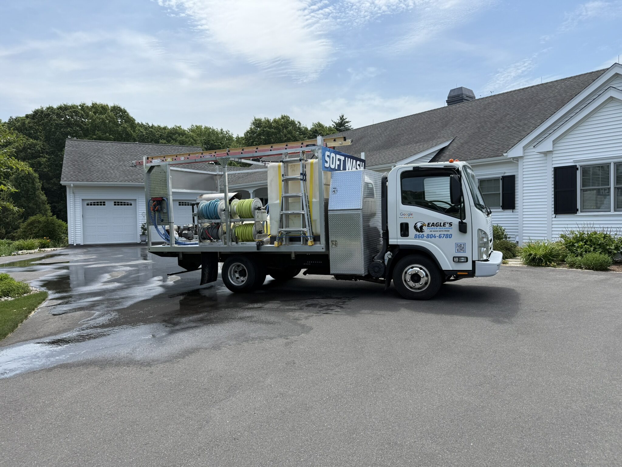 Eagle's Power Washing soft wash truck on a job site in Greater Hartford, CT