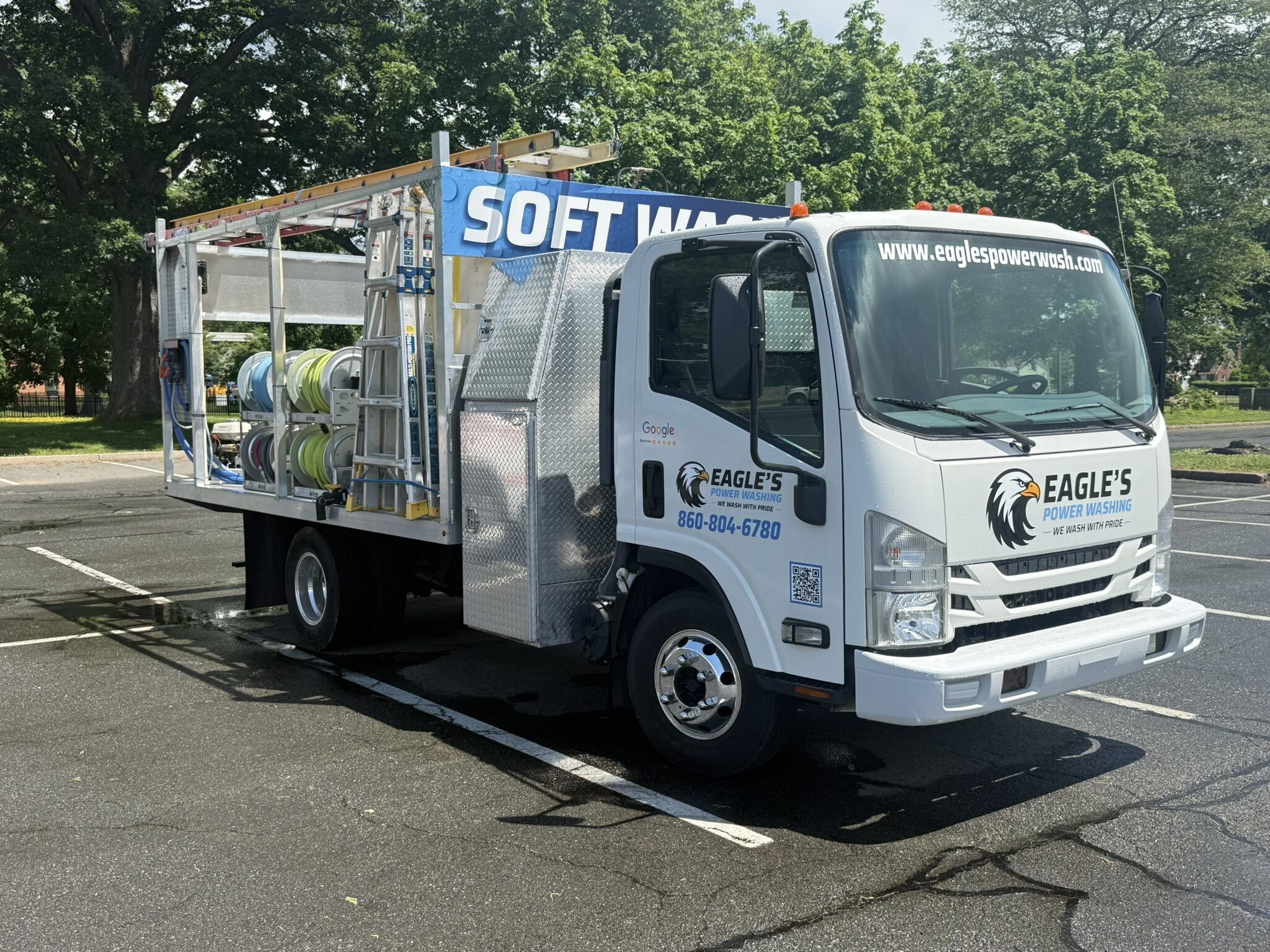 Eagle's Power Washing soft wash truck, branded and ready for a job in Newington, CT.