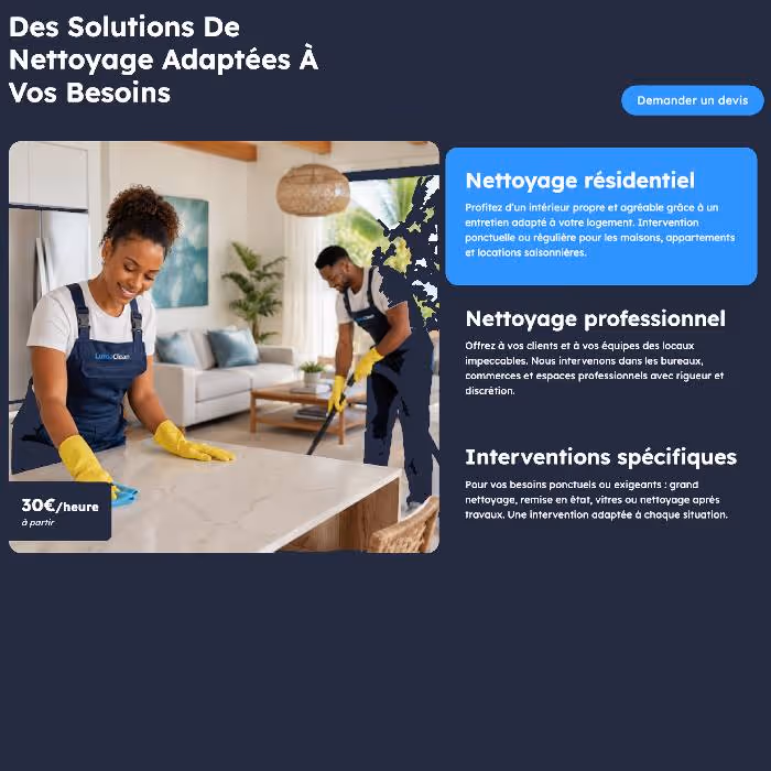 Aperçu du pilote LumaClean, site one-page pour un service de nettoyage local