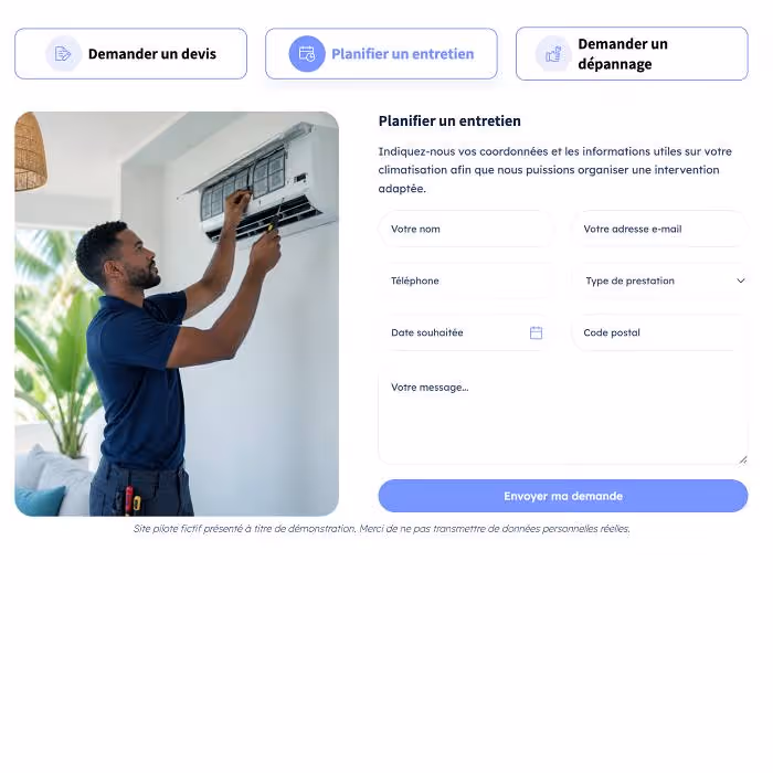 Aperçu du pilote Clim’Caraïbes, site vitrine pour une entreprise de climatisation en Guadeloupe