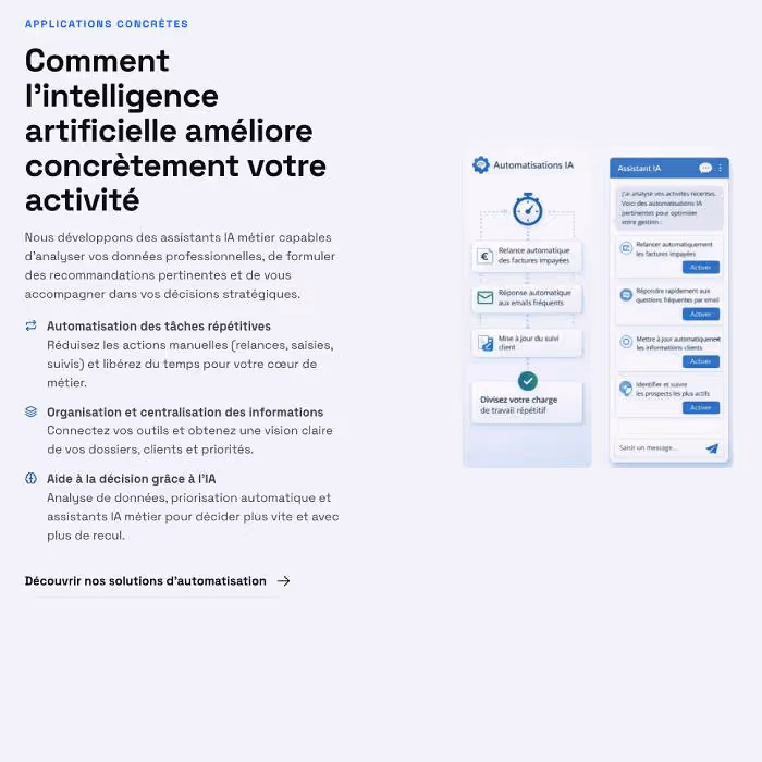 Aperçu du site UNIFIA développé sur Webflow pour une activité d’automatisation et d’IA