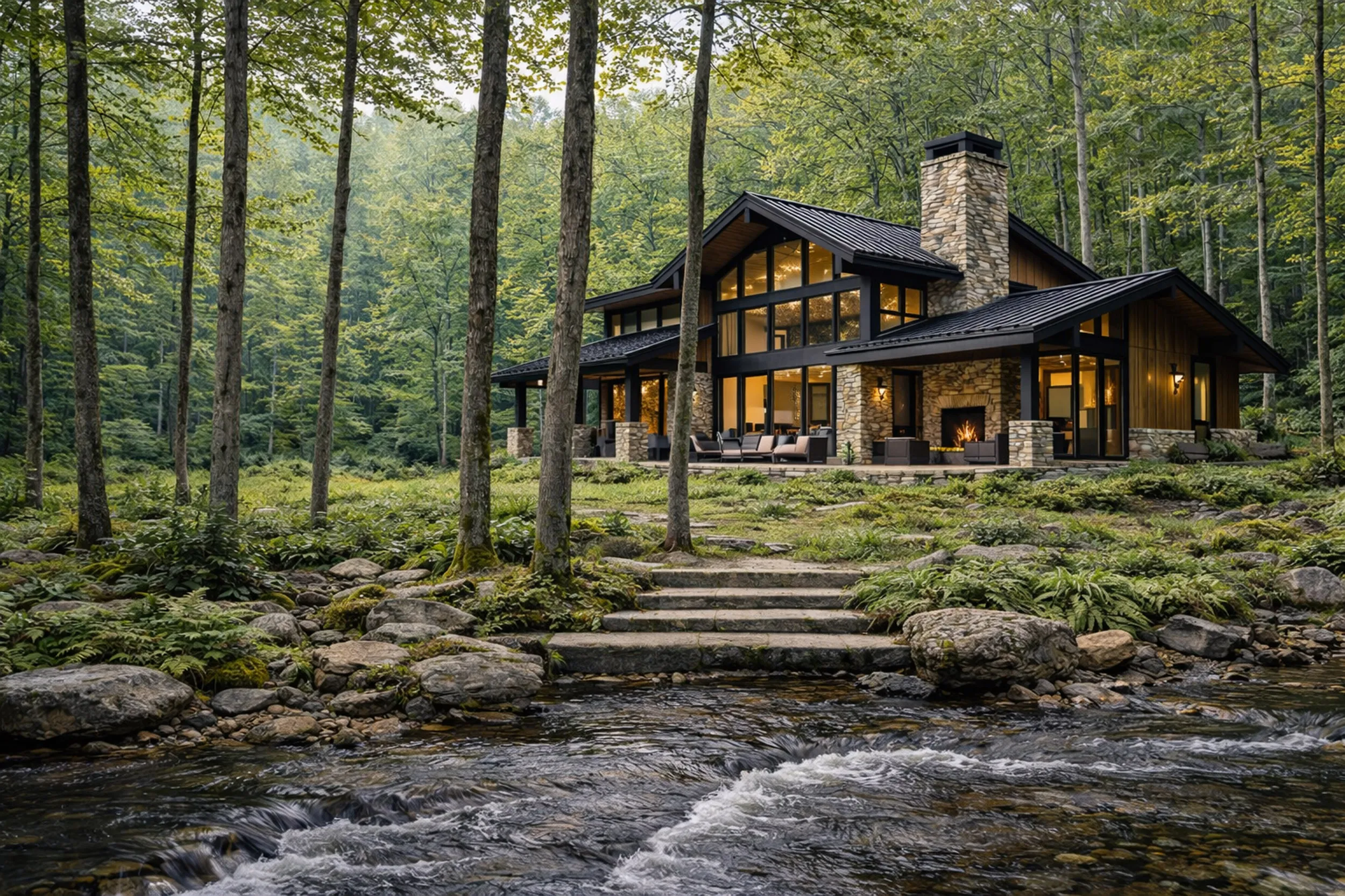 Estate home beside a woodland stream at Woodland Preserve