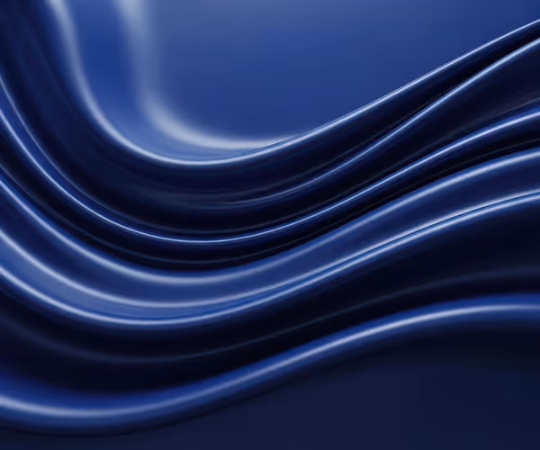 Smooth abstract waves of dark blue metallic liquid flowing horizontally.
