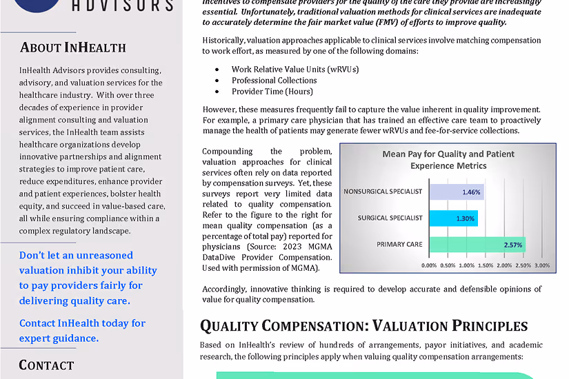 Fair Market Value Compensation for Quality or Value-Based Care