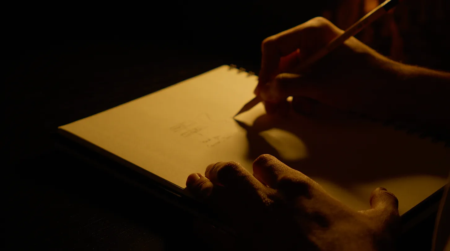 Man planning website user experience on a notebook.