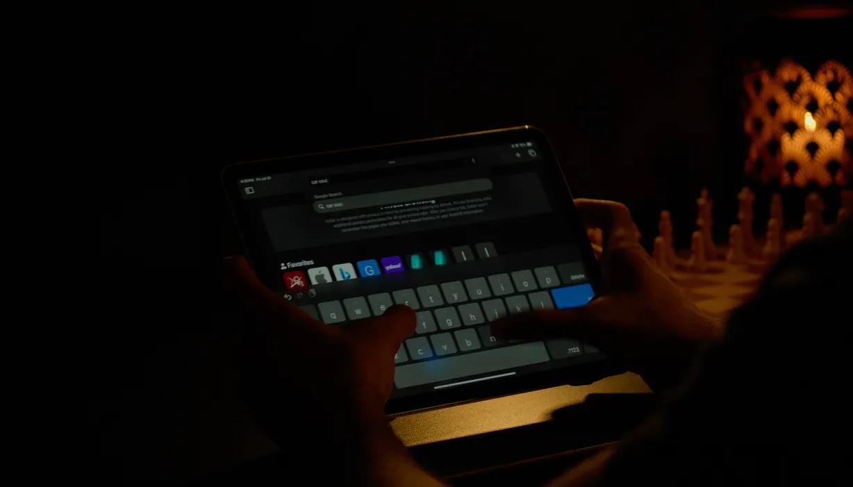 Man utilizing google search on his tablet to make an inquiry.