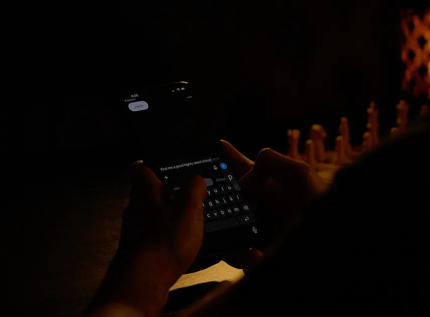 Man conversing with an AI LLM on his phone.