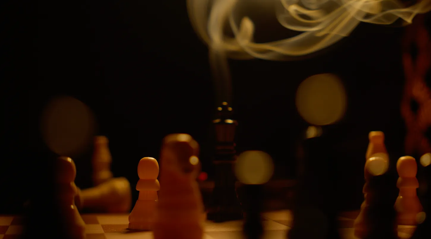 Chess game concludes as opposing king falls.