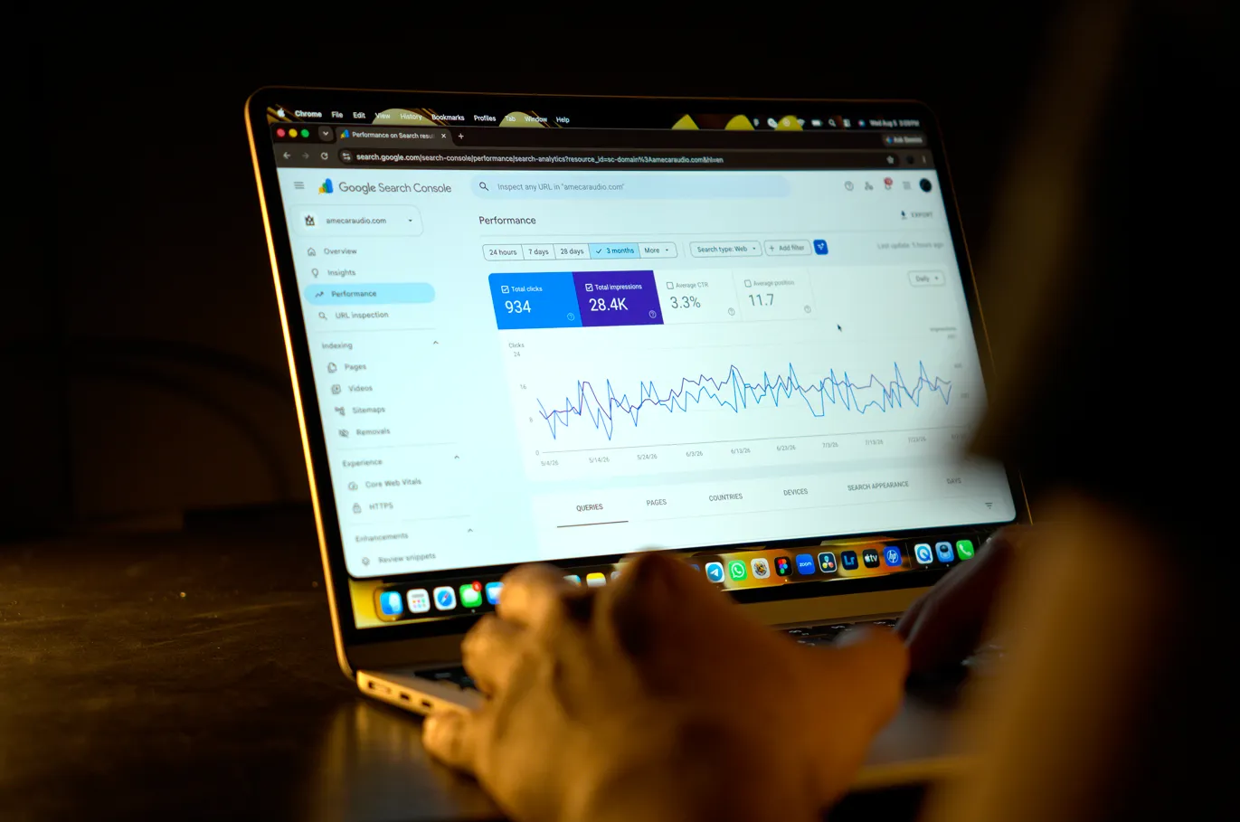 Man reviewing google search console analytics on his laptop.