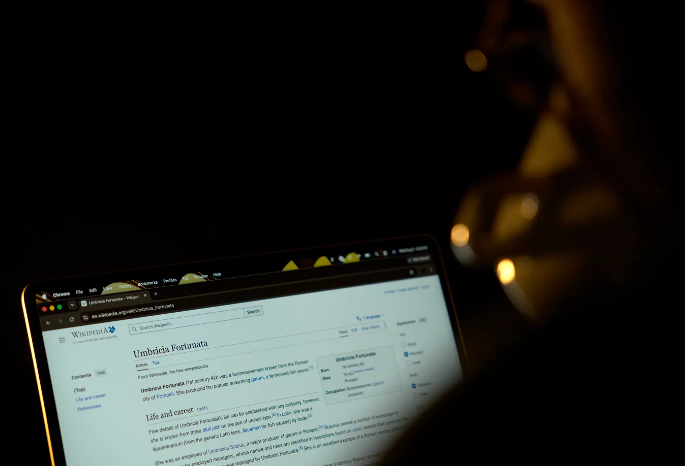Man reading an online article on his laptop.