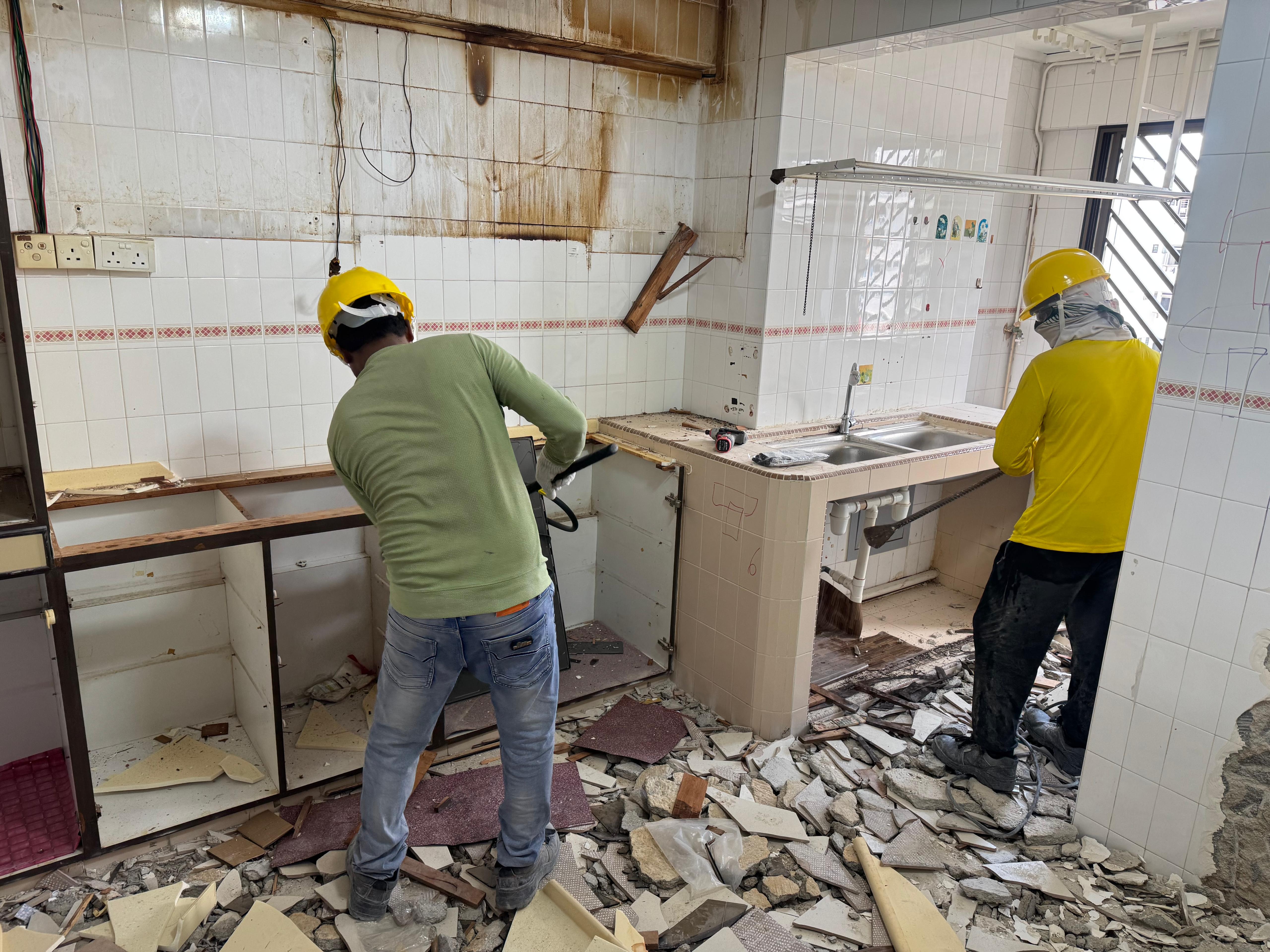 Fui Builders demolition crew on site in Singapore