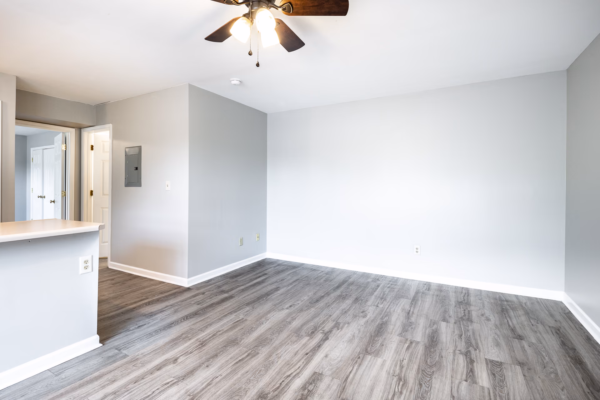 Unfurnished dining area with wood floors
