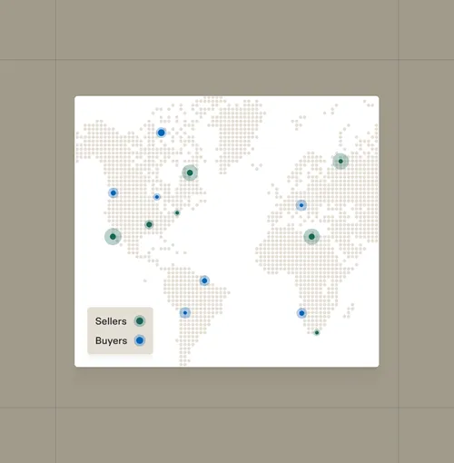 Illustration of a security's buyers and sellers displayed on a stylized map.