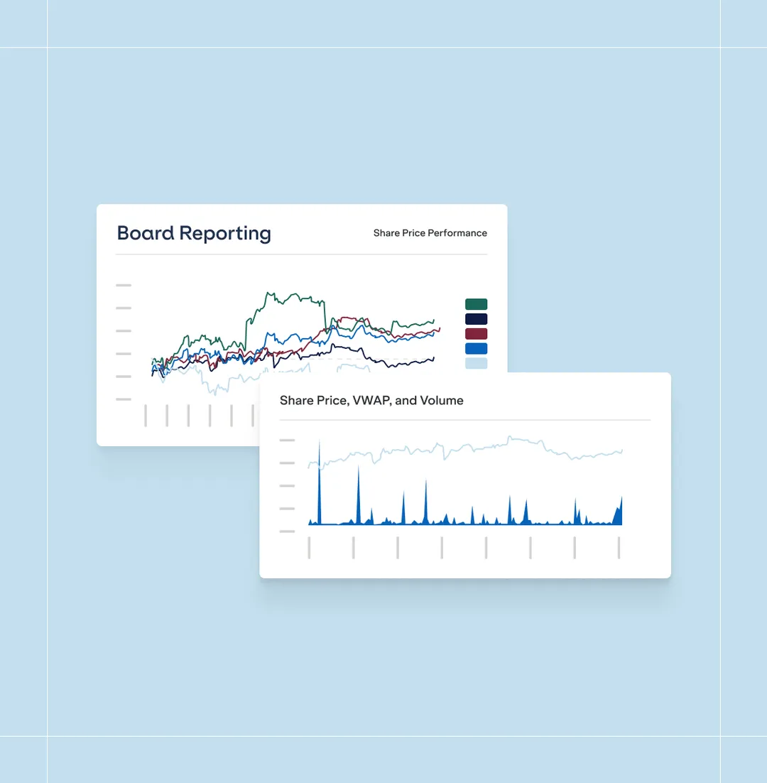 Illustration of Irwin's board reporting service and a share price graph.