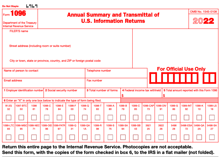 A blank, red Form 1096