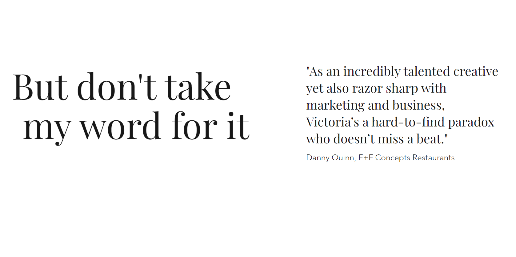 Client testimonial displayed on freelance copywriter Victoria Gamlen's website
