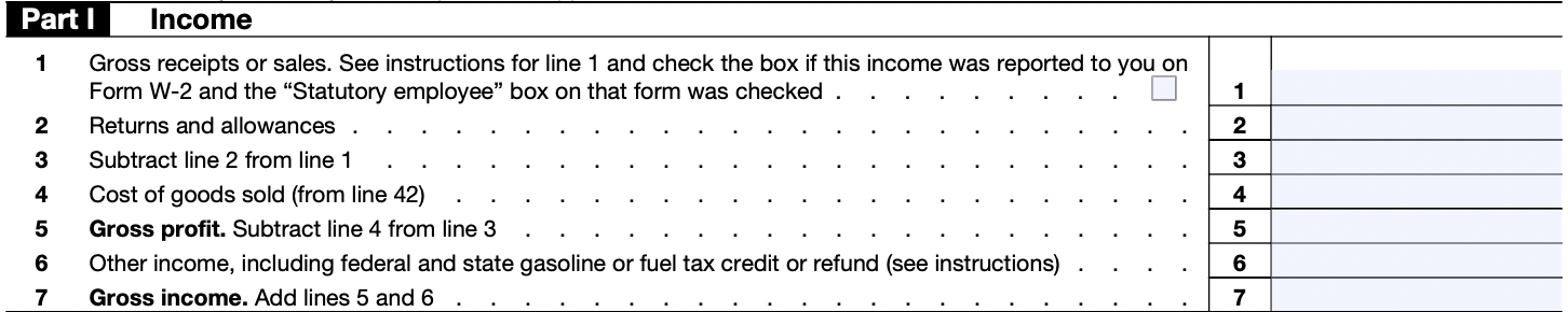 part 1 of form schedule C, "income"