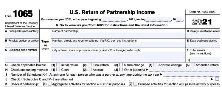 Part of a blank Form 1065, for U.S. Return of Partnership Income
