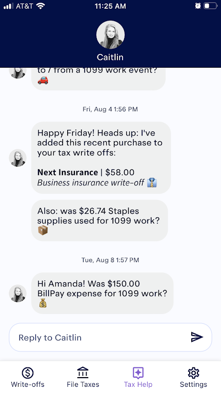 Automated messages from Keeper's Tax Help screen showing new transactions