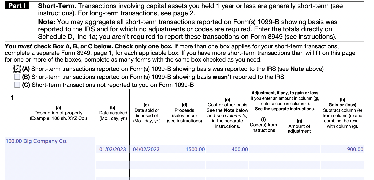 part I of Form 8949