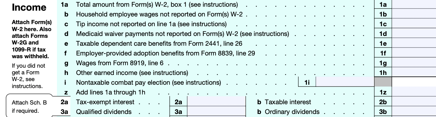 The Income section of Form 1040