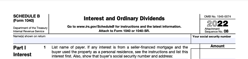 The top part of a blank Schedule B, used to report interest and dividends