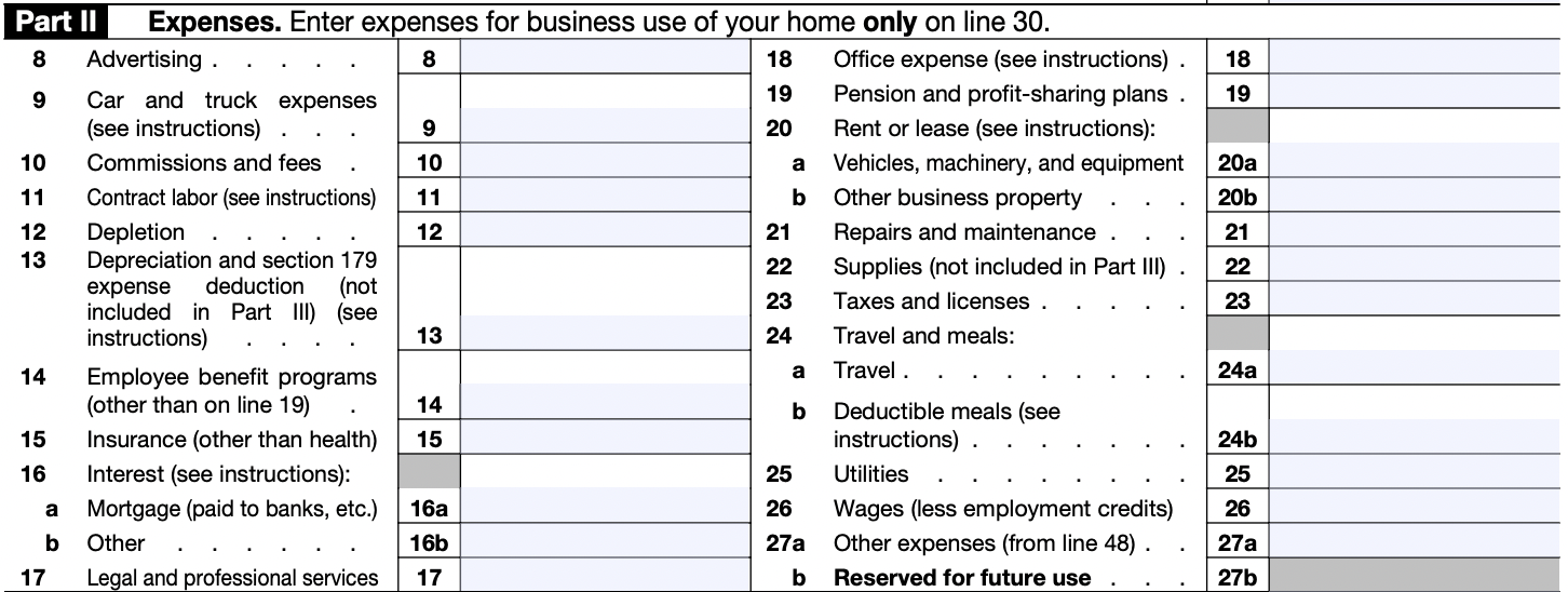 a portion of part II of Schedule C of form 1040