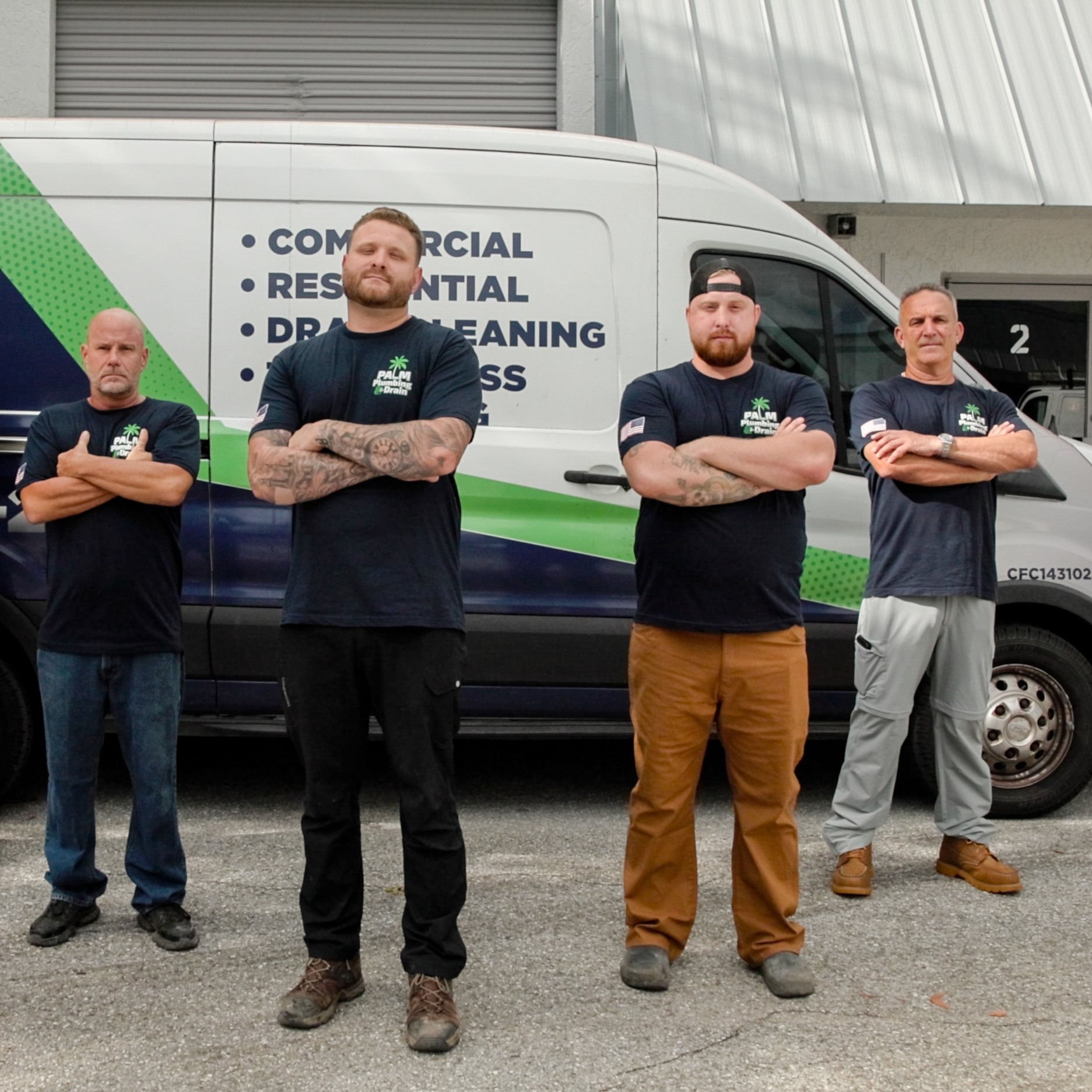 Palm Plumbing & Drain expert certified technician team in front of the service van.