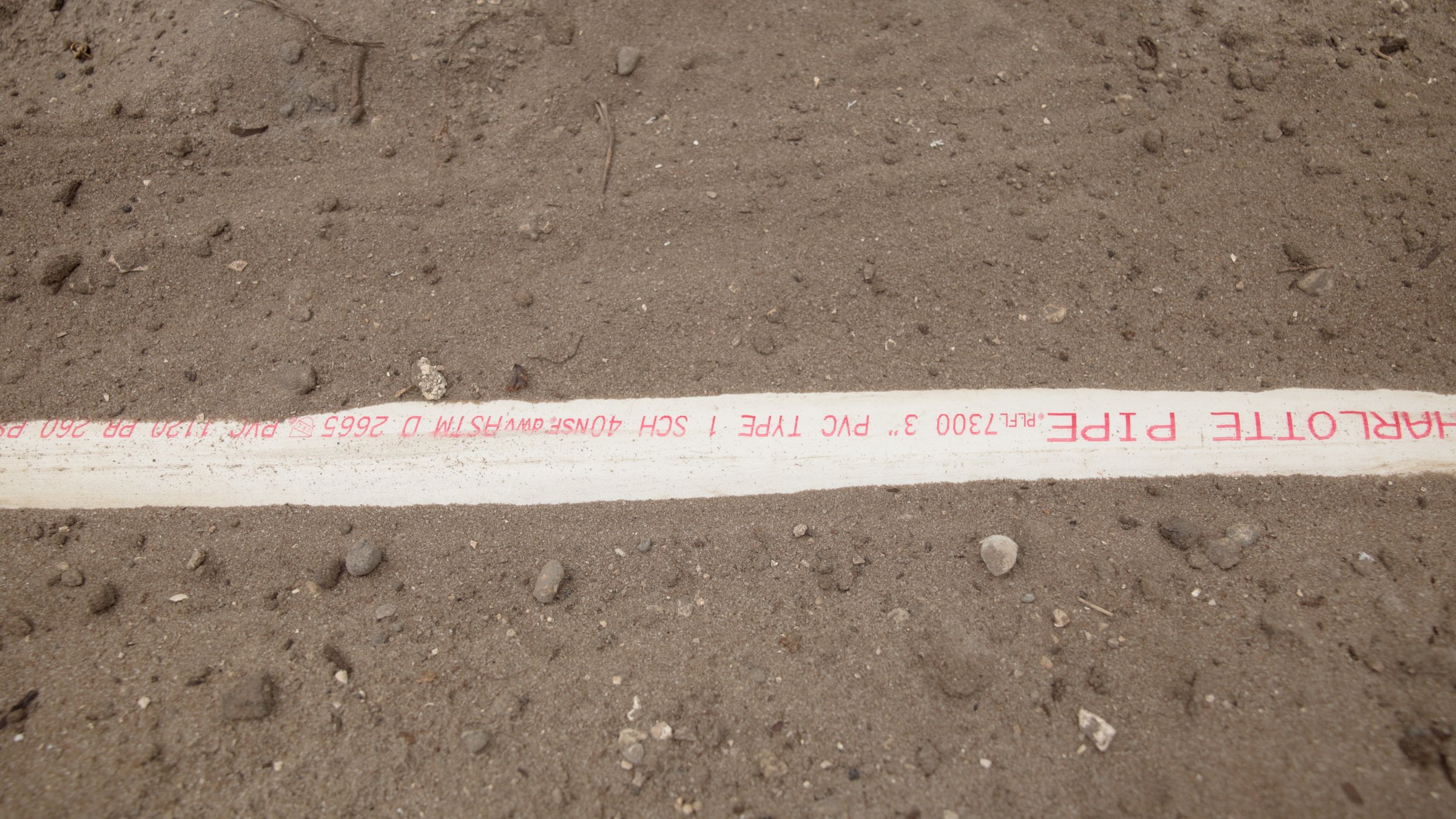 PVC sewer pipe laid in a trench