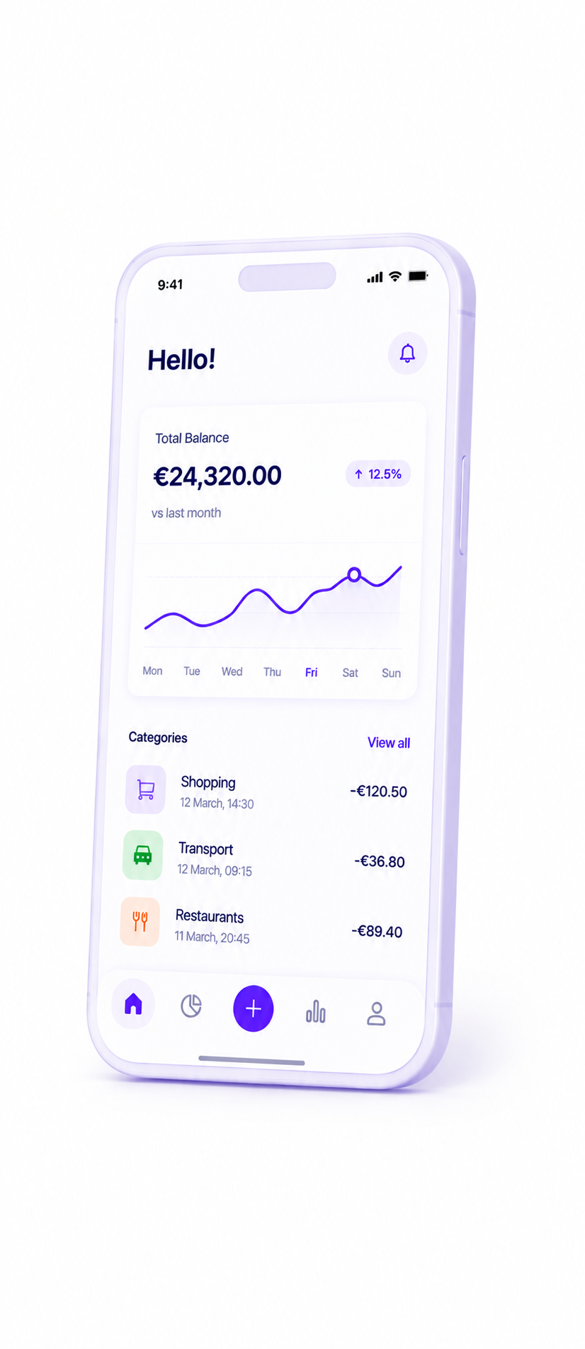 iPhone showing a financial overview screen.