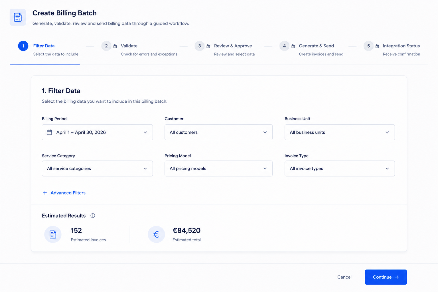 Step-by-step wizard for creating a billing patch.