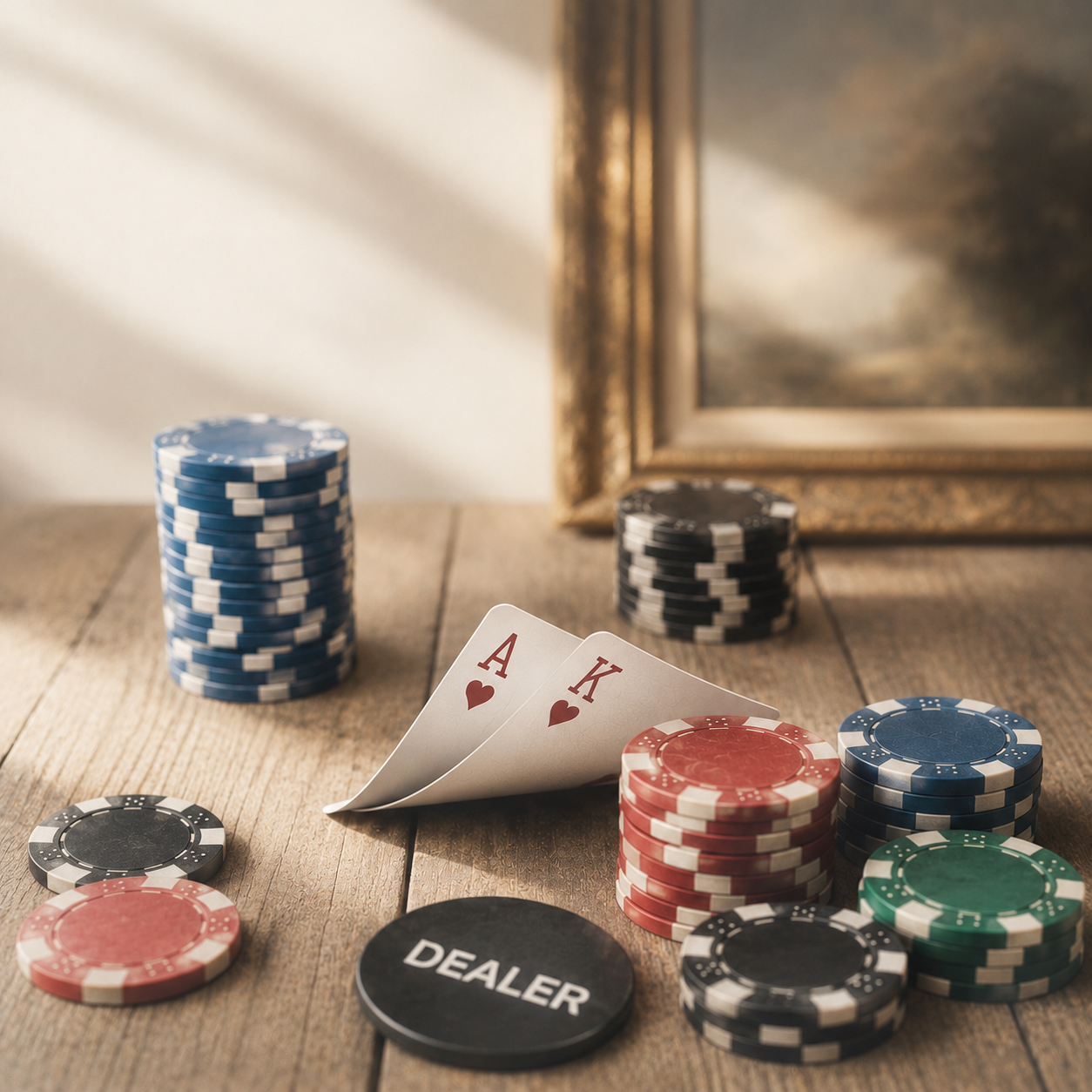 Stacks of poker chips on a table