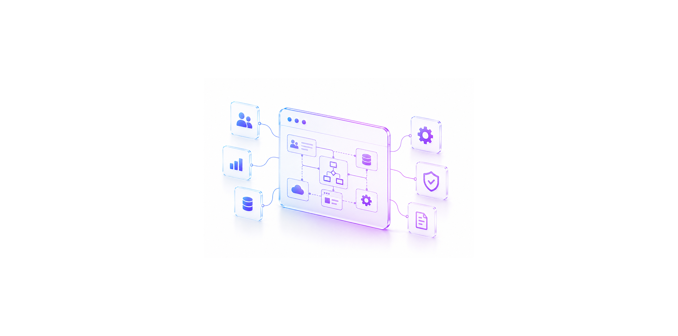 Illustration of a SaaS platform with connected business modules.