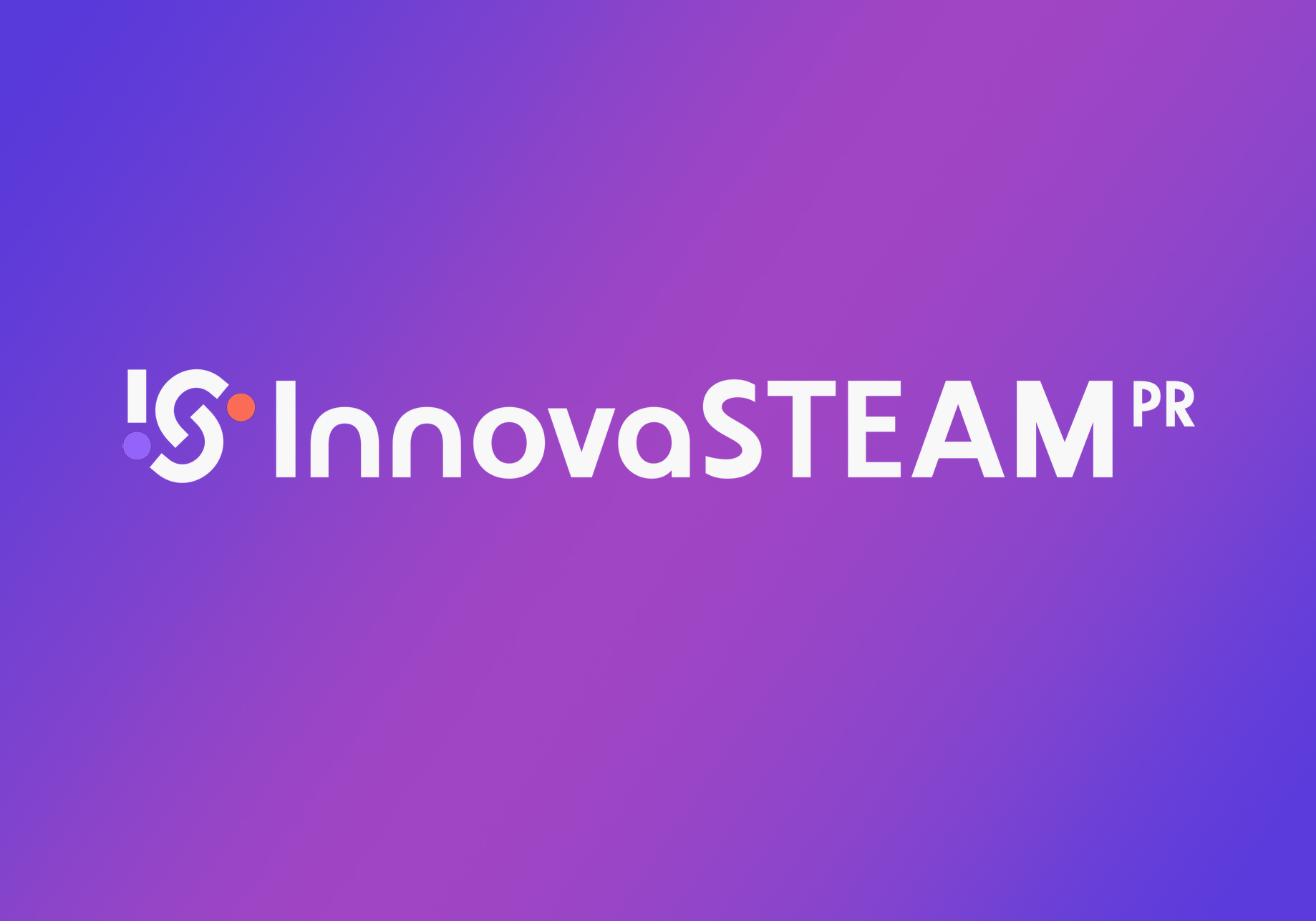 InnovaSTEAM PR logo with stylized white text and abstract shapes on a purple gradient background.