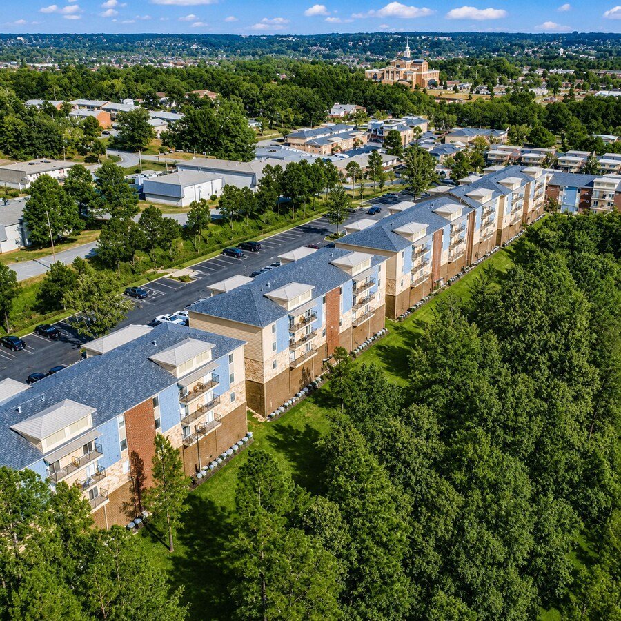 Aerial view of the tree-lined Residences at The Overlook community