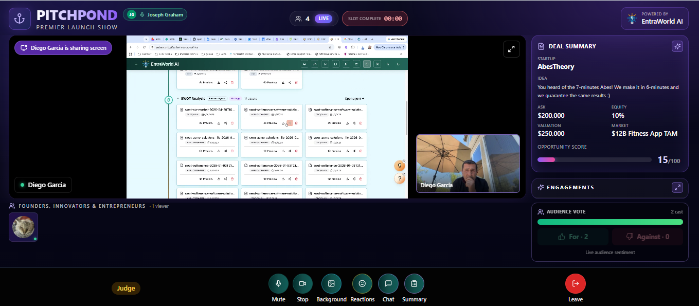 A founder presenting live in a PitchPond event