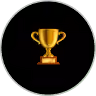 Golden trophy cup centered on a black circular background with a thin gray border.