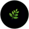 Green leafy plant icon on a black circular background.