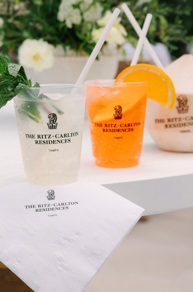 Branded drink cups and napkins for The Ritz-Carlton Residences Tampa