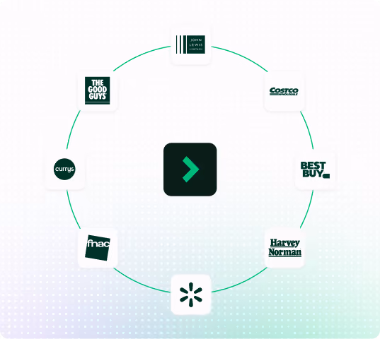 Flixmedia logo surrounded by a ring of retailer logos