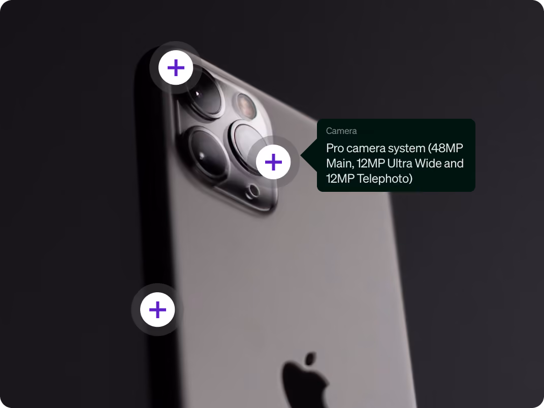 Phone product image with an open hotspot showing camera specifications