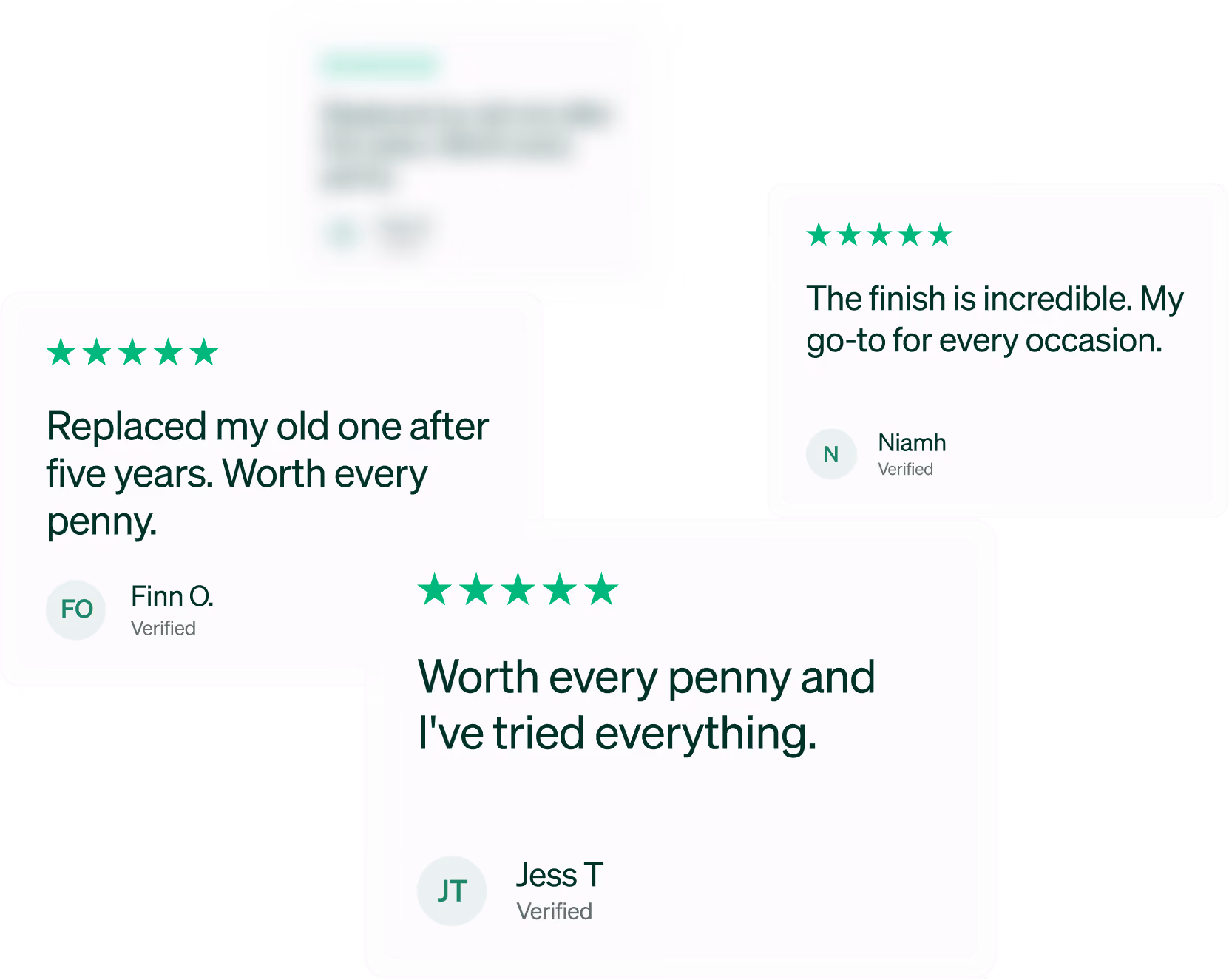 Customer review cards on a dark background