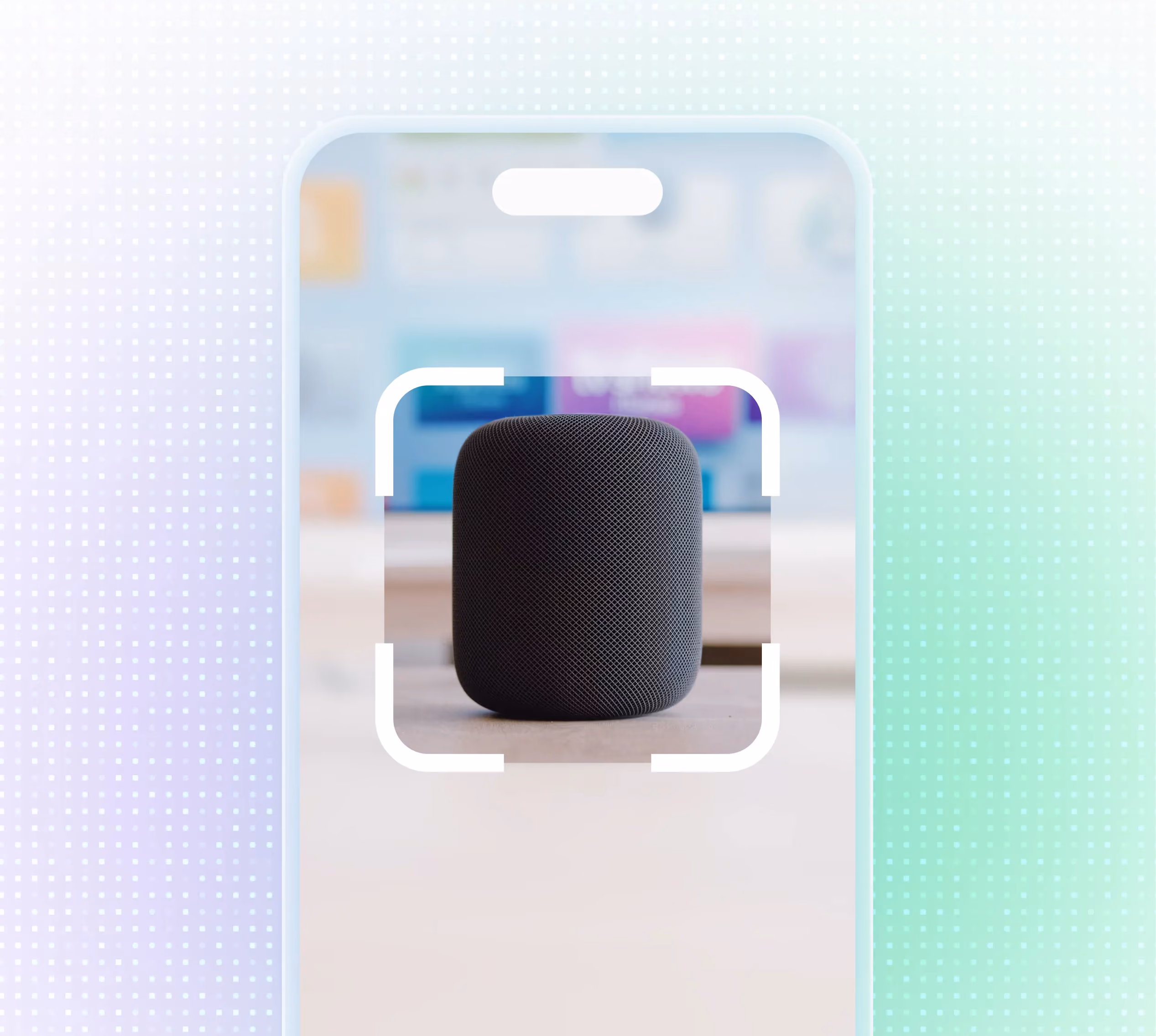 Smart speaker previewed in augmented reality through a phone