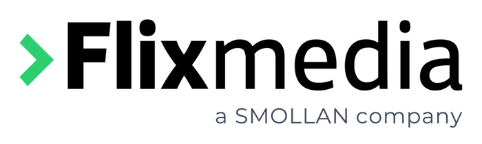 Flixmedia logo consisting of a stylized green arrow pointing right and the text 'Flixmedia a Smolland company' in black and gray.