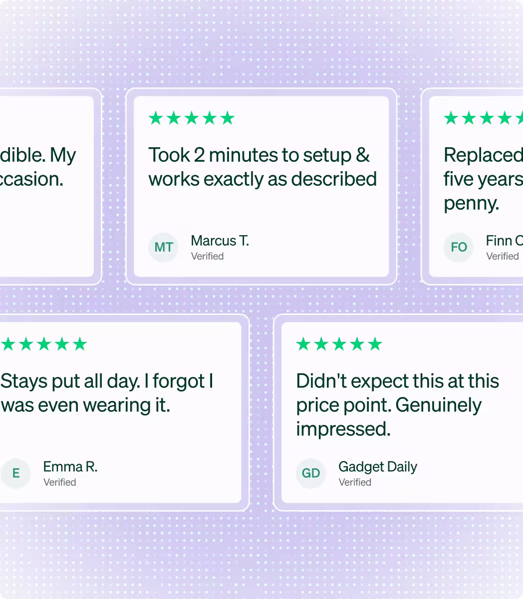 Panel of verified customer reviews and star ratings