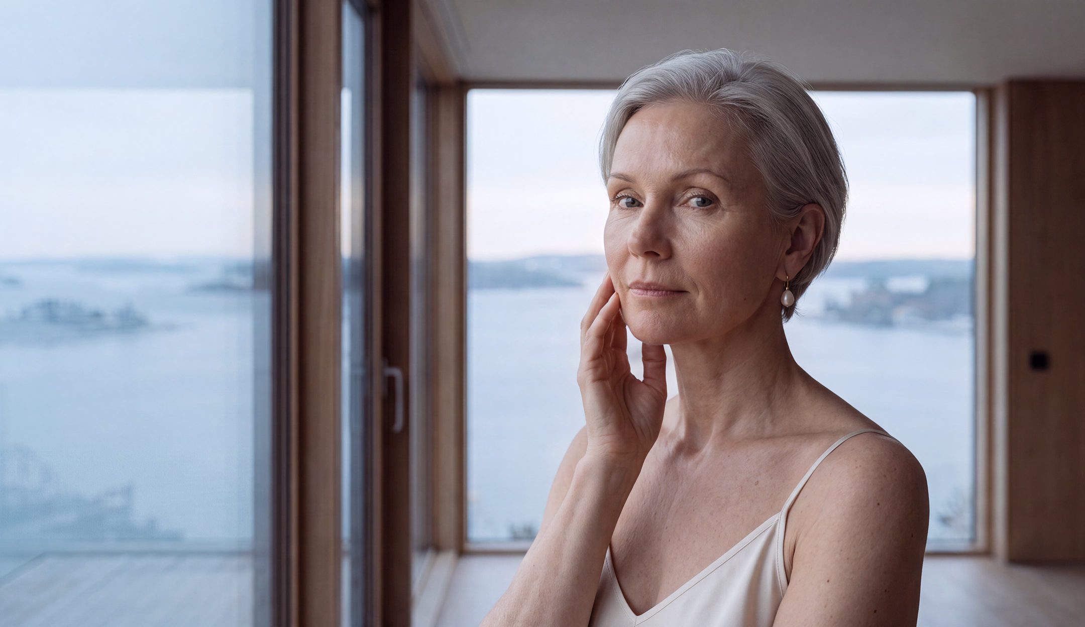 Woman in profile in soft natural light – facial surgery at Skulpturkliniken