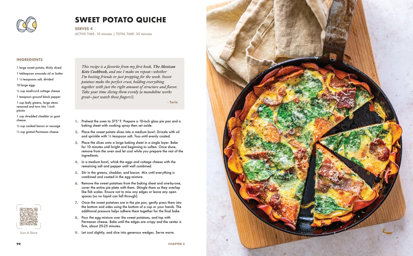 Sweet Potato Quiche recipe spread from Eating for Life