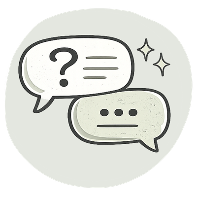 Two chat bubbles, one with a question mark, representing ListSage asking clarifying product questions